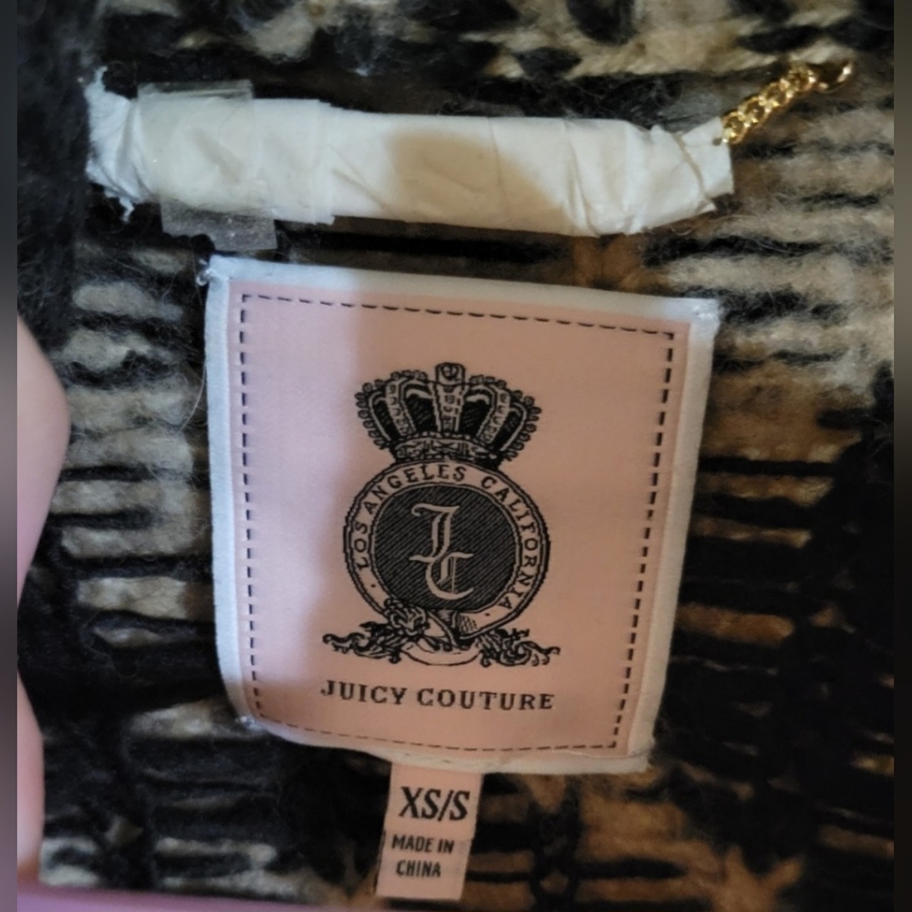 Juicy Couture Animal Print Striped Thick Wool Cardigan Sweater Size XS/S - Picture 2 of 6